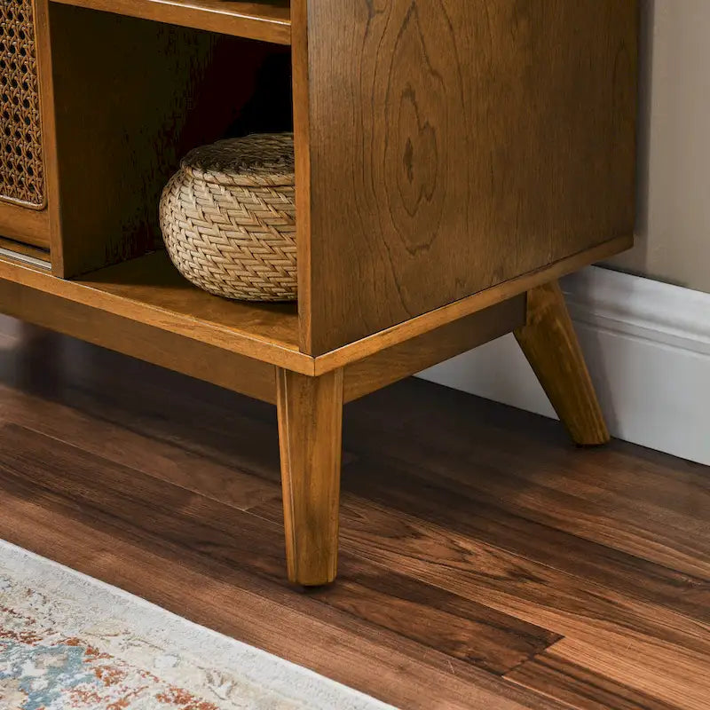 Buffet et enfilade en rotin de style Mid-Century avec étagère réglable et pieds en bois massif