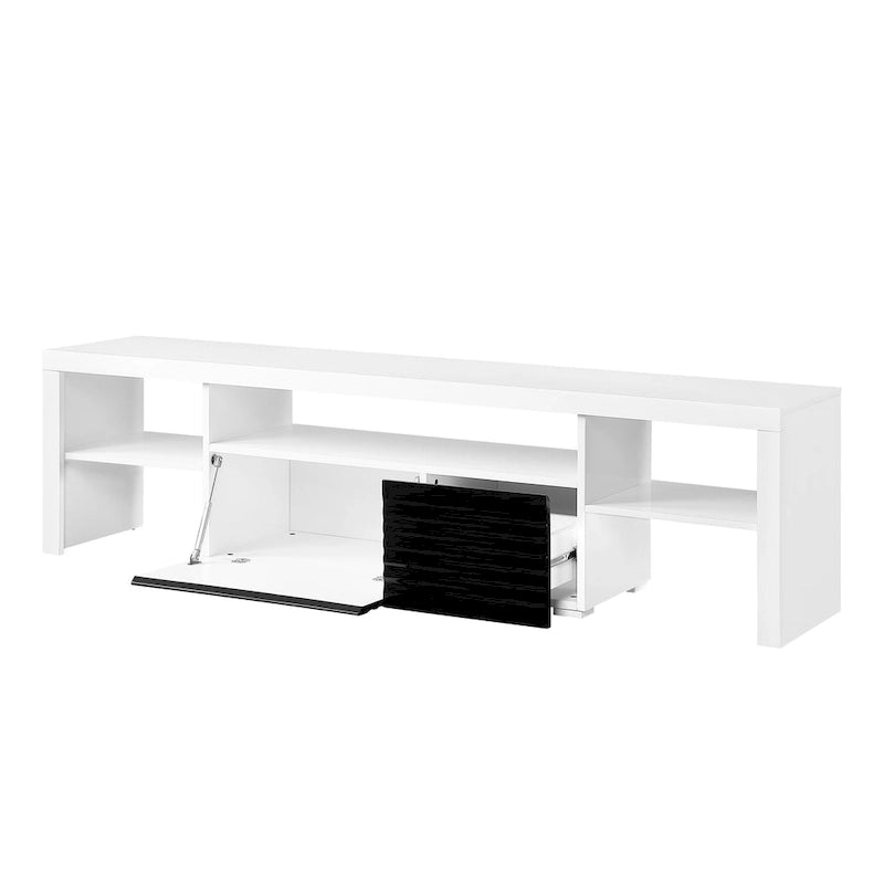 Meuble TV moderne blanc de 75 po avec tiroir coulissant et étagère, pour téléviseurs jusqu'à 80 po