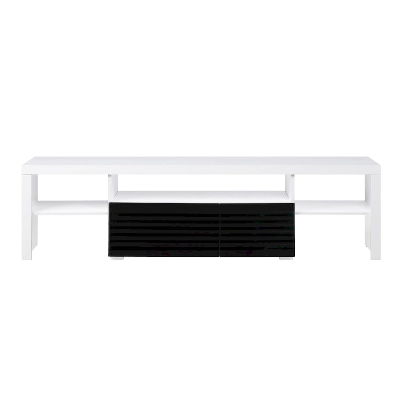 Meuble TV moderne blanc de 75 po avec tiroir coulissant et étagère, pour téléviseurs jusqu'à 80 po