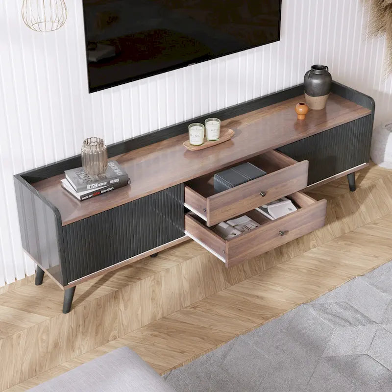 Meuble TV de 160 cm avec 2 portes et des compartiments ouverts