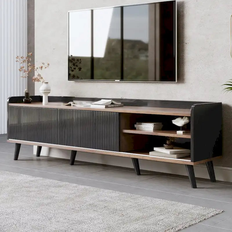Meuble TV de 160 cm avec 2 portes et des compartiments ouverts