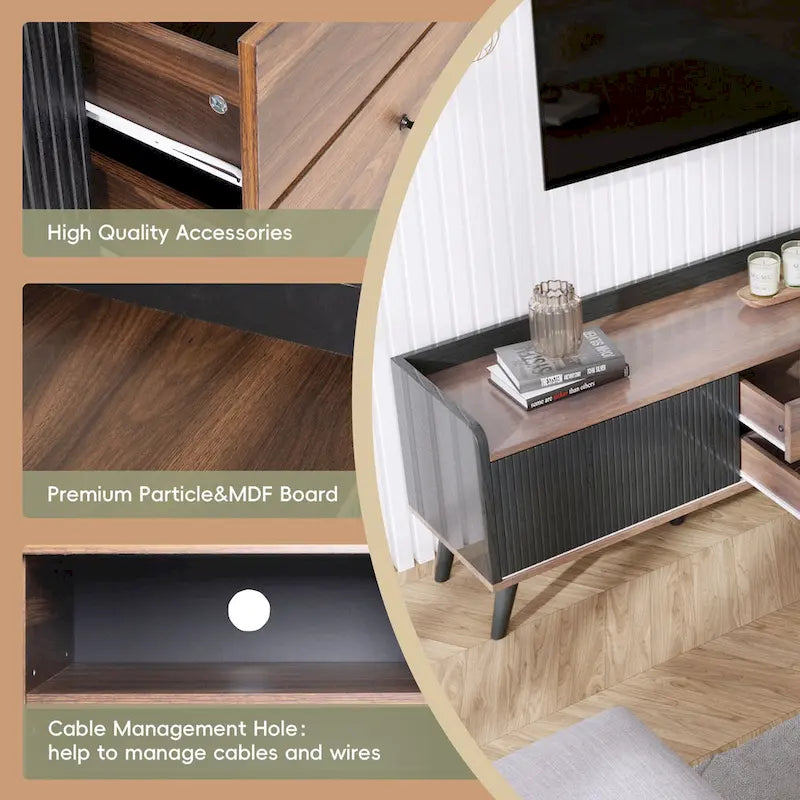 Meuble TV de 160 cm avec 2 portes et des compartiments ouverts