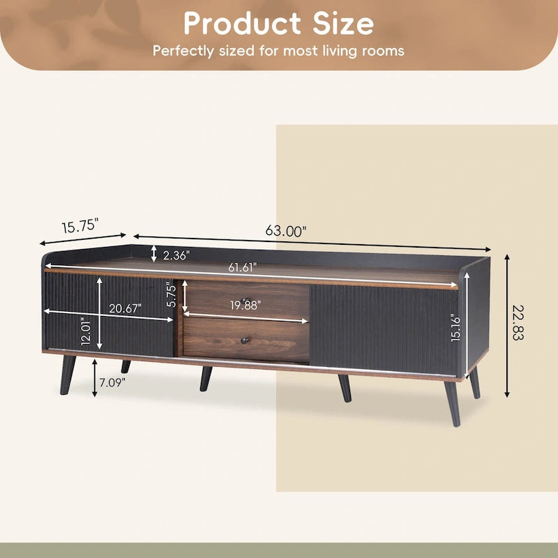 Meuble TV de 160 cm avec 2 portes et des compartiments ouverts