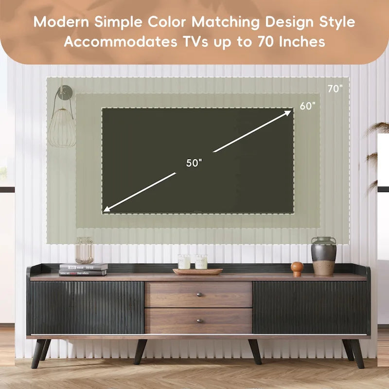 Meuble TV de 160 cm avec 2 portes et des compartiments ouverts