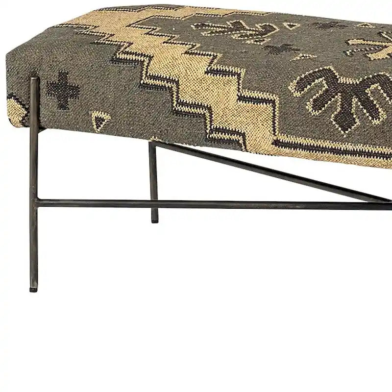 Banc rembourré en mélange de coton abstrait vert, marron et noir de 55 po