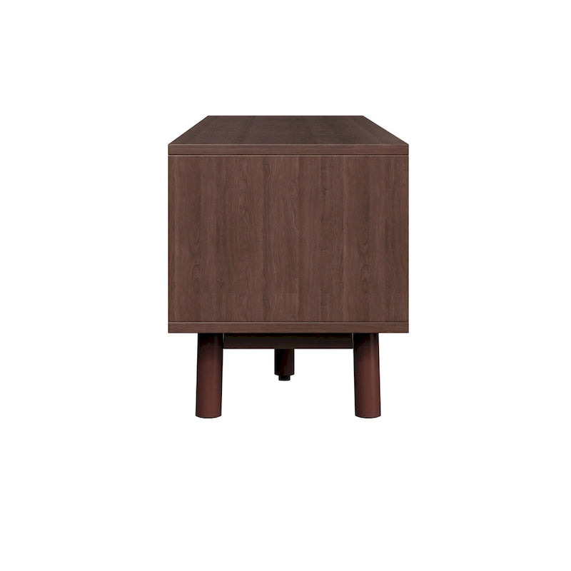 Meuble TV en bois pour téléviseurs de 75 po avec tiroirs en rotin
