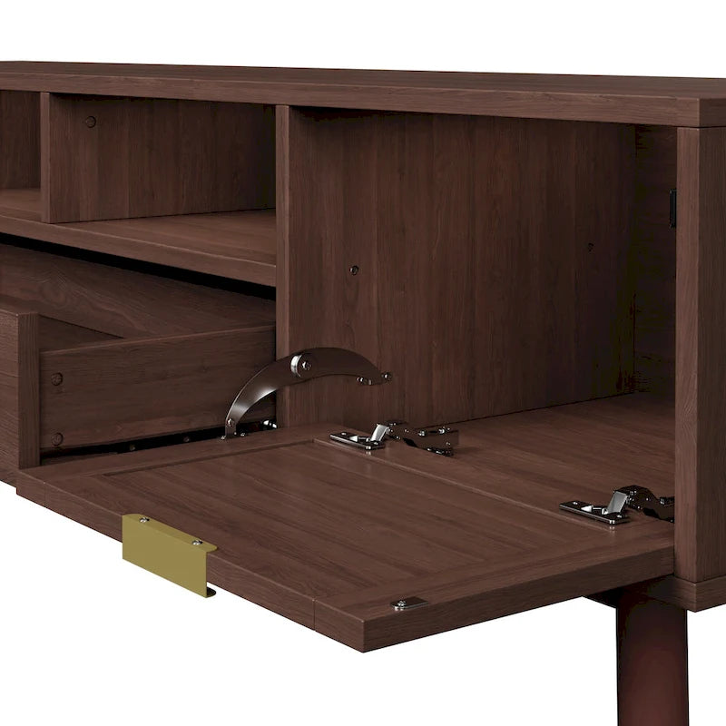 Meuble TV en bois pour téléviseurs de 75 po avec tiroirs en rotin