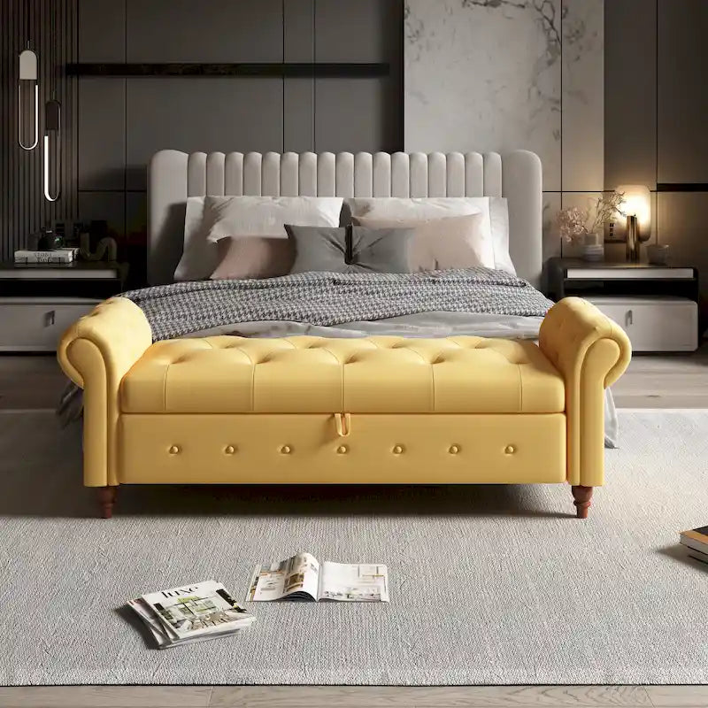 Banc ottoman de rangement avec accoudoirs arrondis