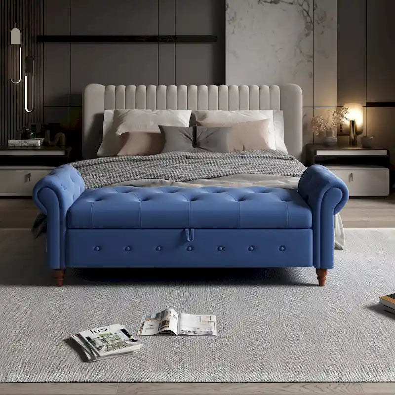 Banc ottoman de rangement avec accoudoirs arrondis