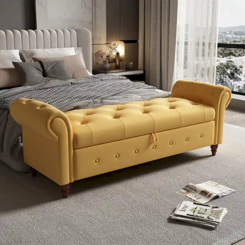 Banc ottoman de rangement avec accoudoirs arrondis