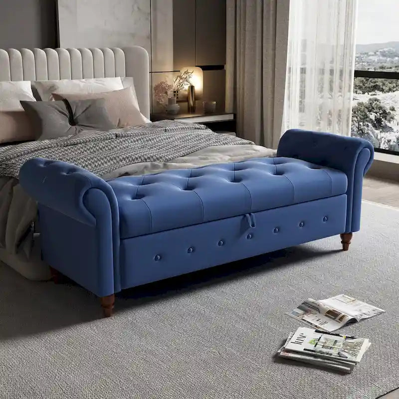 Banc ottoman de rangement avec accoudoirs arrondis