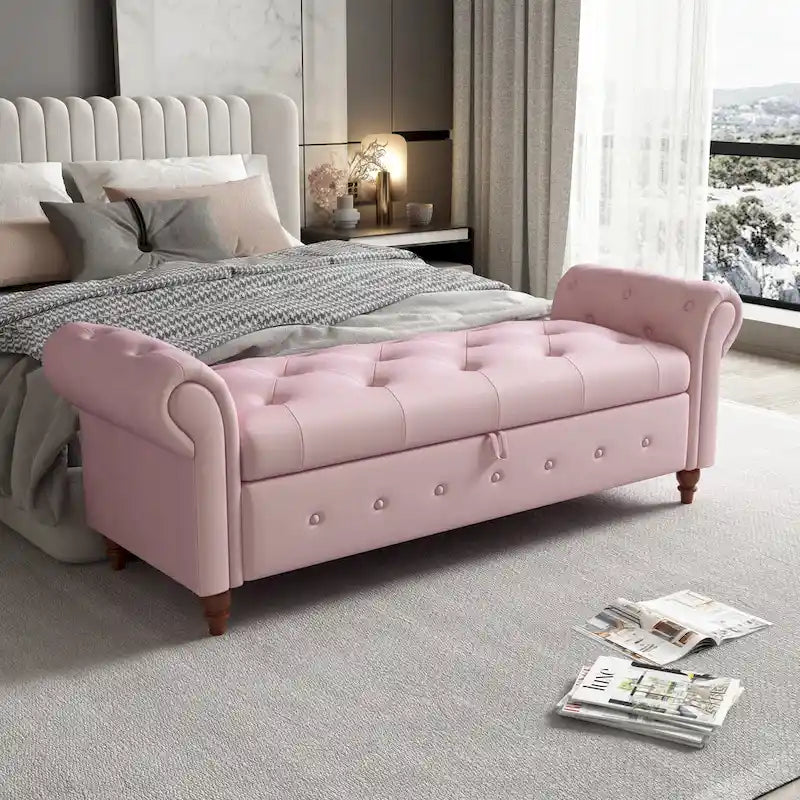 Banc ottoman de rangement avec accoudoirs arrondis