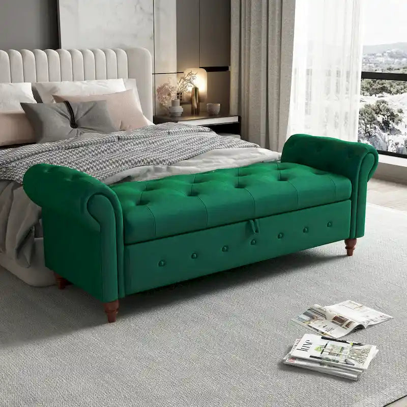 Banc ottoman de rangement avec accoudoirs arrondis