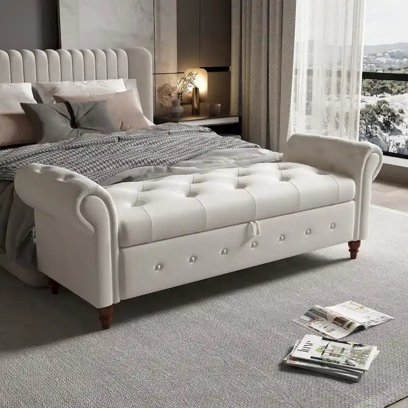 Banc ottoman de rangement avec accoudoirs arrondis