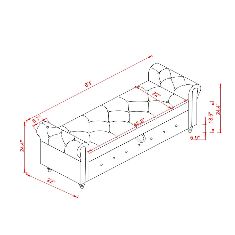 Banc ottoman de rangement avec accoudoirs arrondis