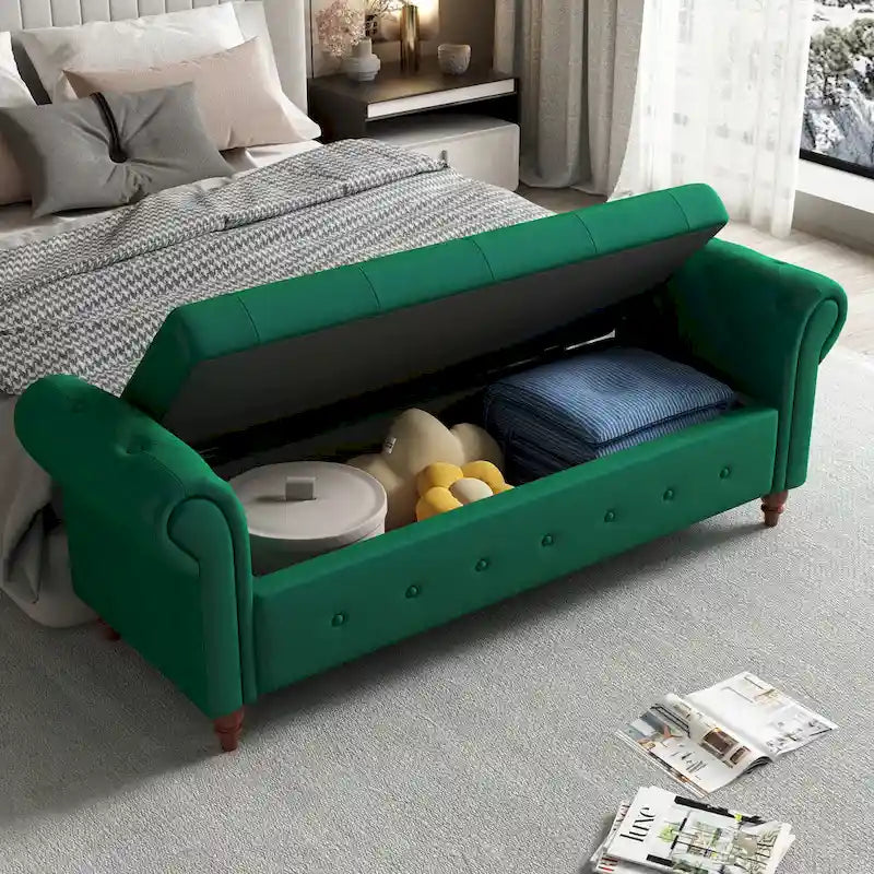 Banc ottoman de rangement avec accoudoirs arrondis