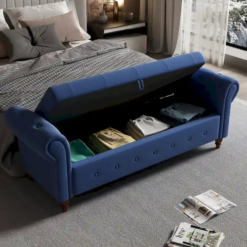 Banc ottoman de rangement avec accoudoirs arrondis