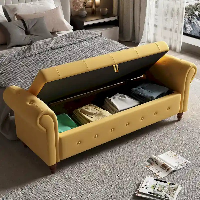 Banc ottoman de rangement avec accoudoirs arrondis
