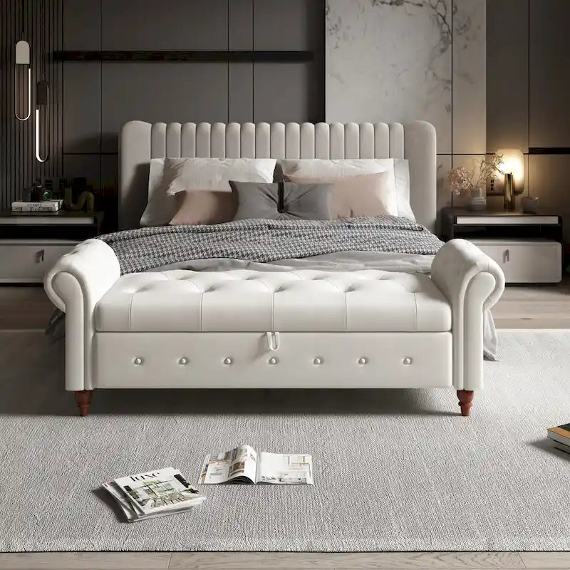Banc ottoman de rangement avec accoudoirs arrondis