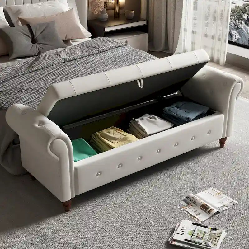 Banc ottoman de rangement avec accoudoirs arrondis