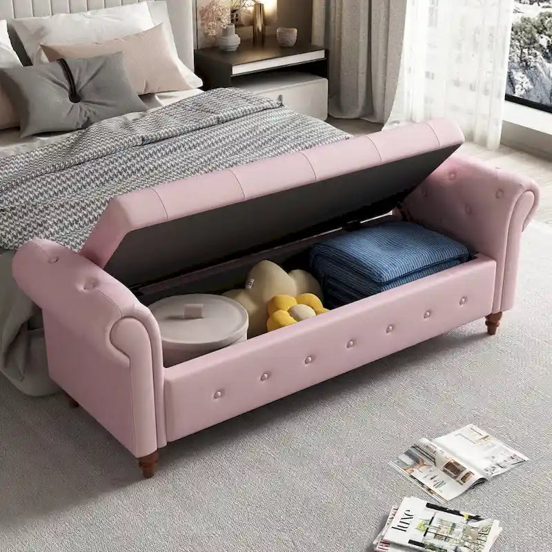 Banc ottoman de rangement avec accoudoirs arrondis
