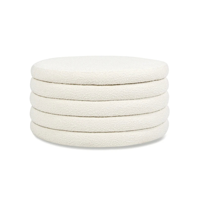 Pouf de rangement rond rembourré en sherpa bouclette 36"