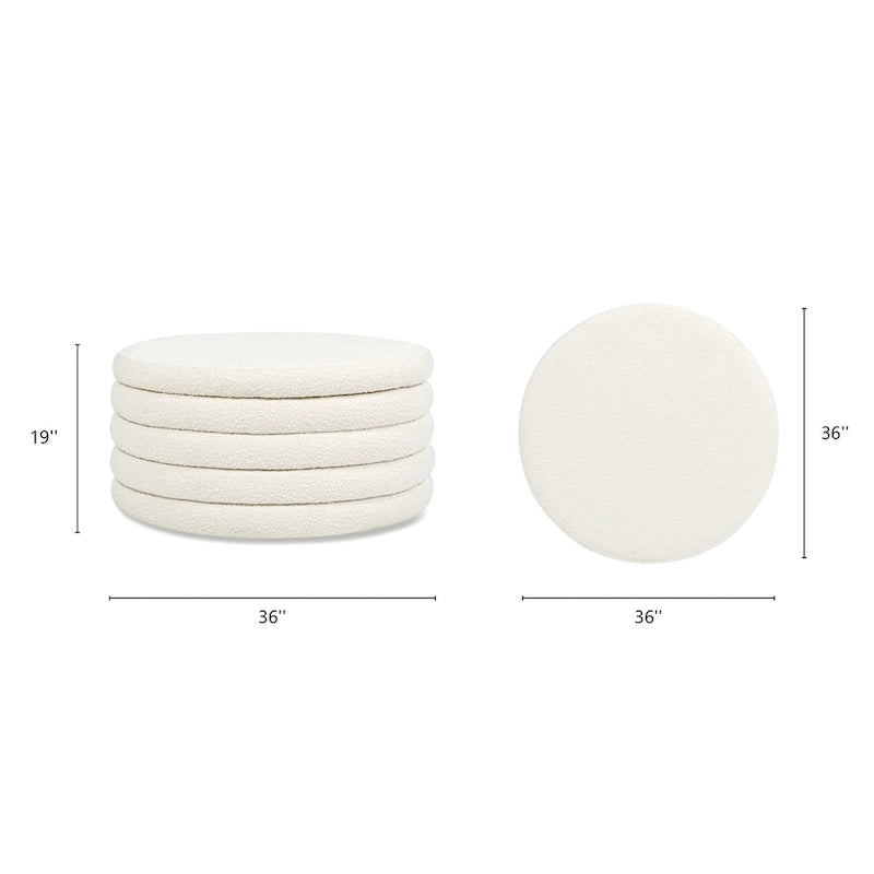 Pouf de rangement rond rembourré en sherpa bouclette 36"