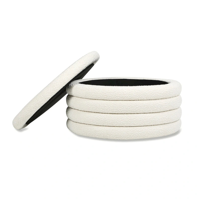Pouf de rangement rond rembourré en sherpa bouclette 36"
