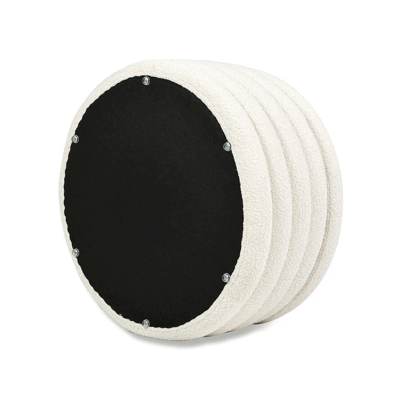 Pouf de rangement rond rembourré en sherpa bouclette 36"