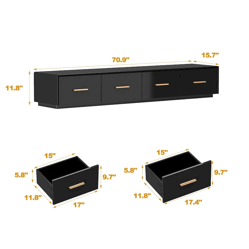 Console multimédia murale de 70,9" avec rangement