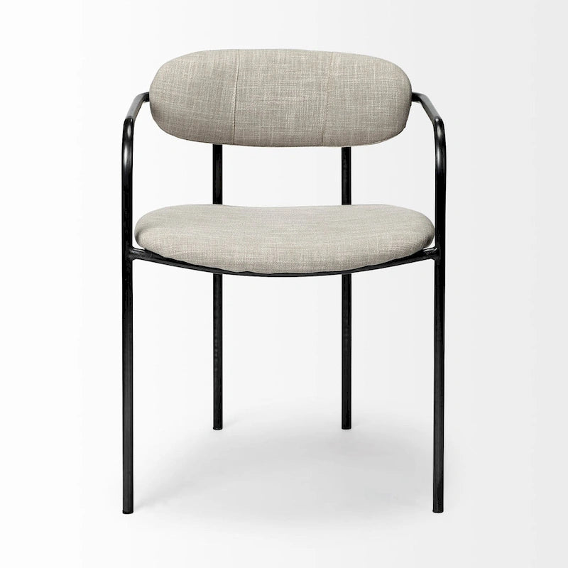 Chaise de salle à manger dossier ouvert en tissu beige avec cadre en métal noir mat – 21.5L x 21.1W x 28.7H