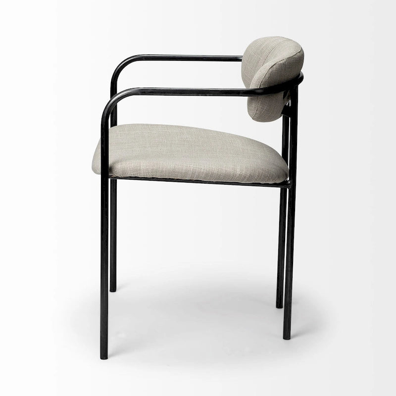 Chaise de salle à manger dossier ouvert en tissu beige avec cadre en métal noir mat – 21.5L x 21.1W x 28.7H