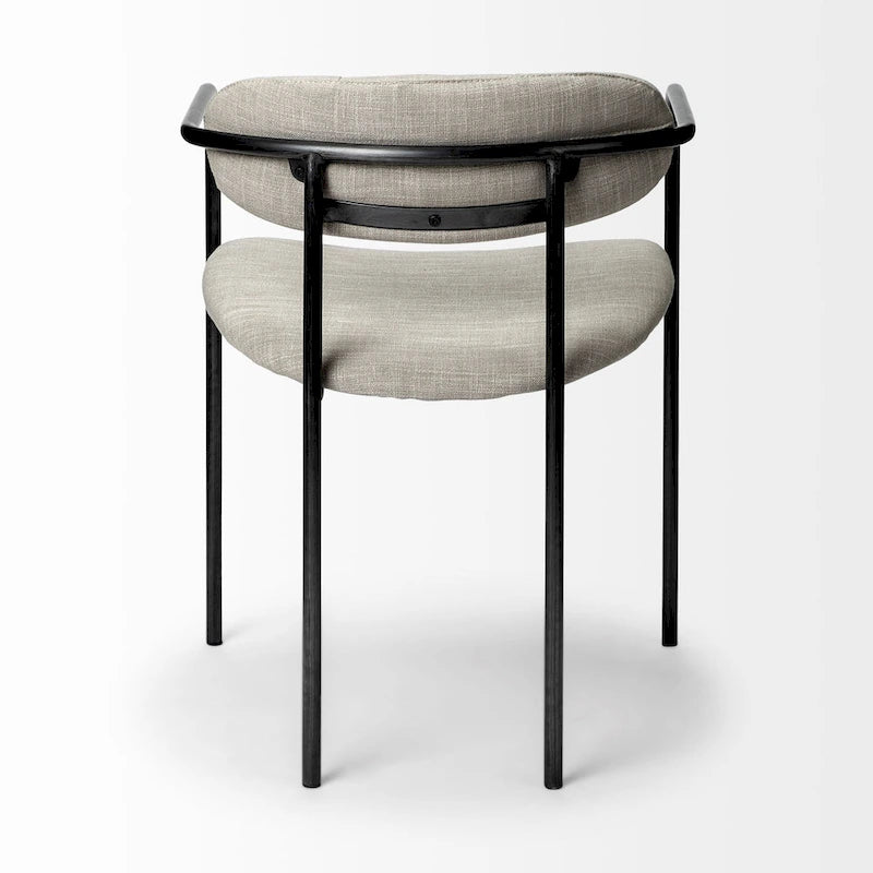 Chaise de salle à manger dossier ouvert en tissu beige avec cadre en métal noir mat – 21.5L x 21.1W x 28.7H