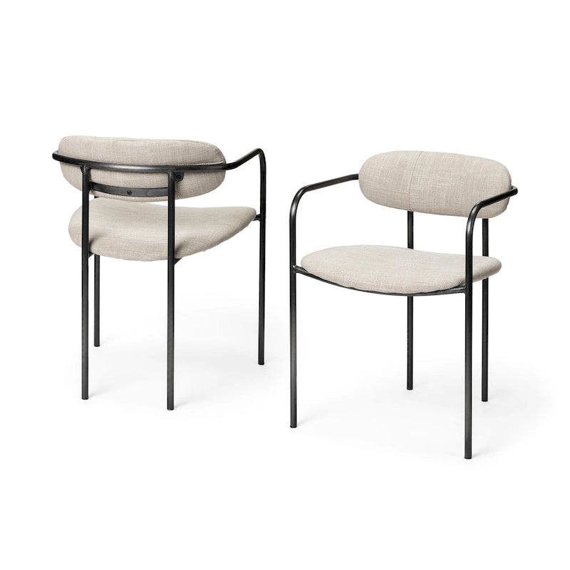 Chaise de salle à manger dossier ouvert en tissu beige avec cadre en métal noir mat – 21.5L x 21.1W x 28.7H