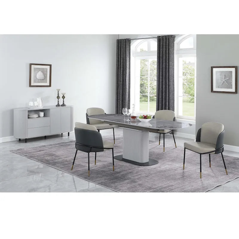 Lot de 2 chaises de salle à manger bicolores en similicuir gris avec des accents dorés