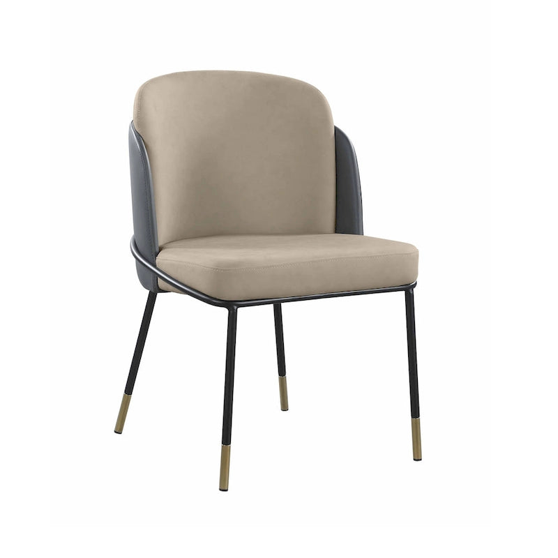 Lot de 2 chaises de salle à manger bicolores en similicuir gris avec des accents dorés