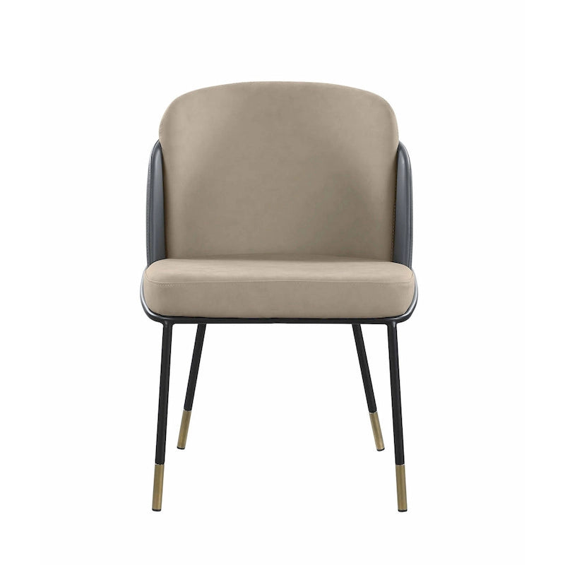 Lot de 2 chaises de salle à manger bicolores en similicuir gris avec des accents dorés