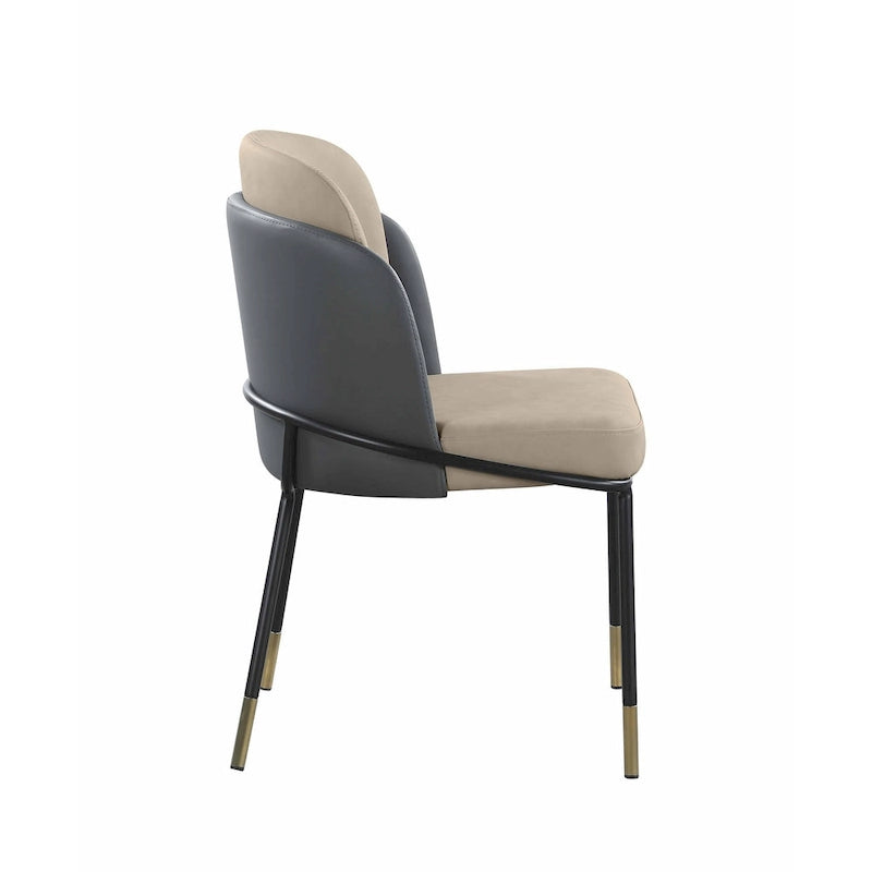 Lot de 2 chaises de salle à manger bicolores en similicuir gris avec des accents dorés