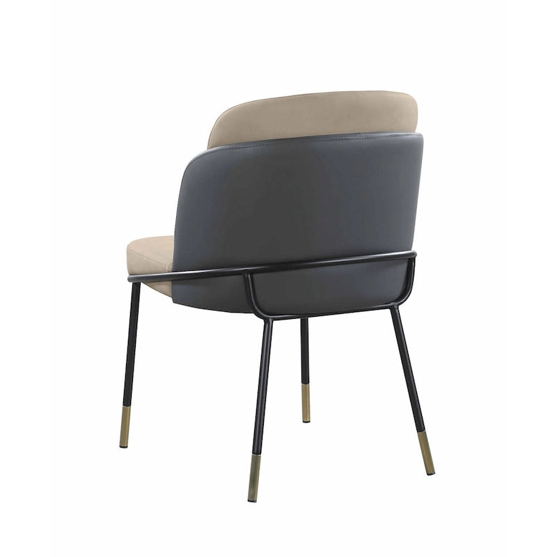 Lot de 2 chaises de salle à manger bicolores en similicuir gris avec des accents dorés