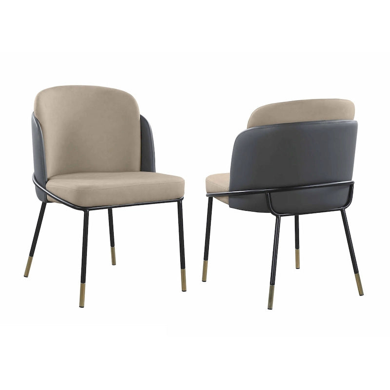 Lot de 2 chaises de salle à manger bicolores en similicuir gris avec des accents dorés