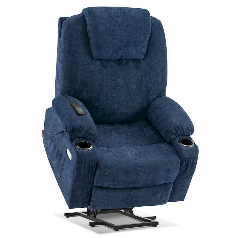 Fauteuil inclinable releveur électrique avec massage, porte-gobelets et repose-pieds étendu