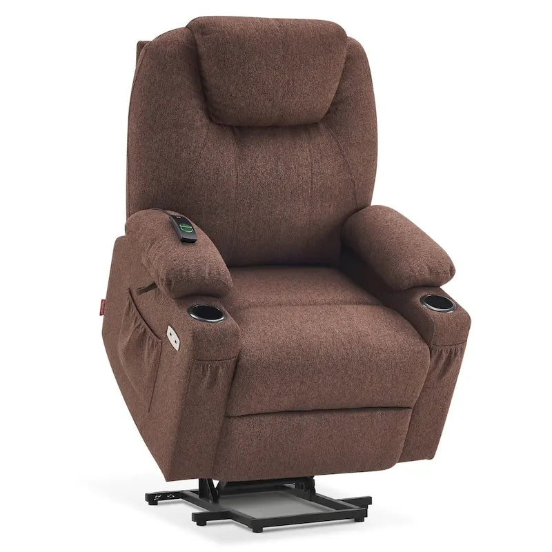 Fauteuil inclinable releveur électrique avec massage, porte-gobelets et repose-pieds étendu