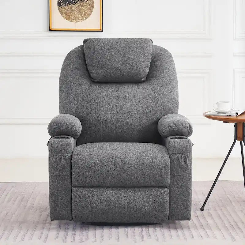 Fauteuil inclinable releveur électrique avec massage, porte-gobelets et repose-pieds étendu