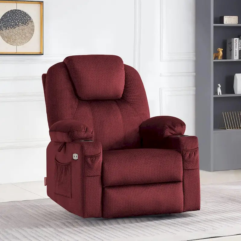 Fauteuil inclinable releveur électrique avec massage, porte-gobelets et repose-pieds étendu