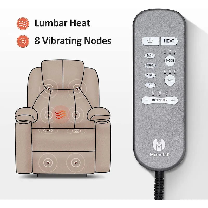 Fauteuil inclinable releveur électrique avec massage, porte-gobelets et repose-pieds étendu