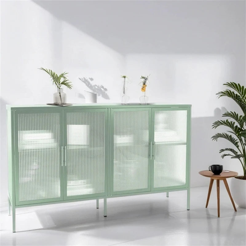 Meuble vitrine 4 portes en verre trempé avec étagère réglable