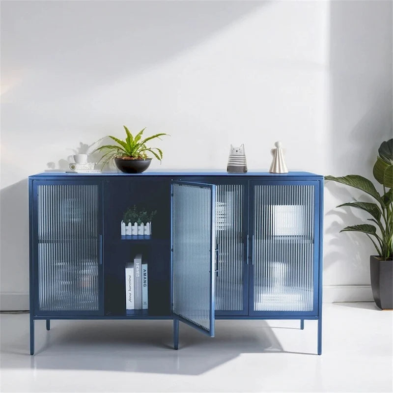 Meuble vitrine 4 portes en verre trempé avec étagère réglable