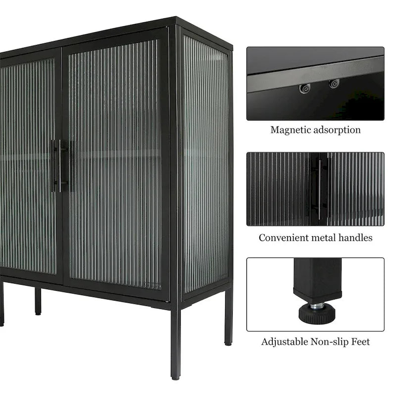Meuble vitrine 4 portes en verre trempé avec étagère réglable