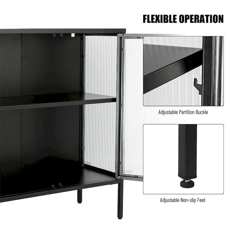 Meuble vitrine 4 portes en verre trempé avec étagère réglable