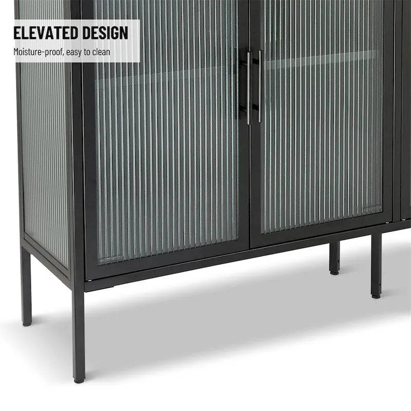 Meuble vitrine 4 portes en verre trempé avec étagère réglable